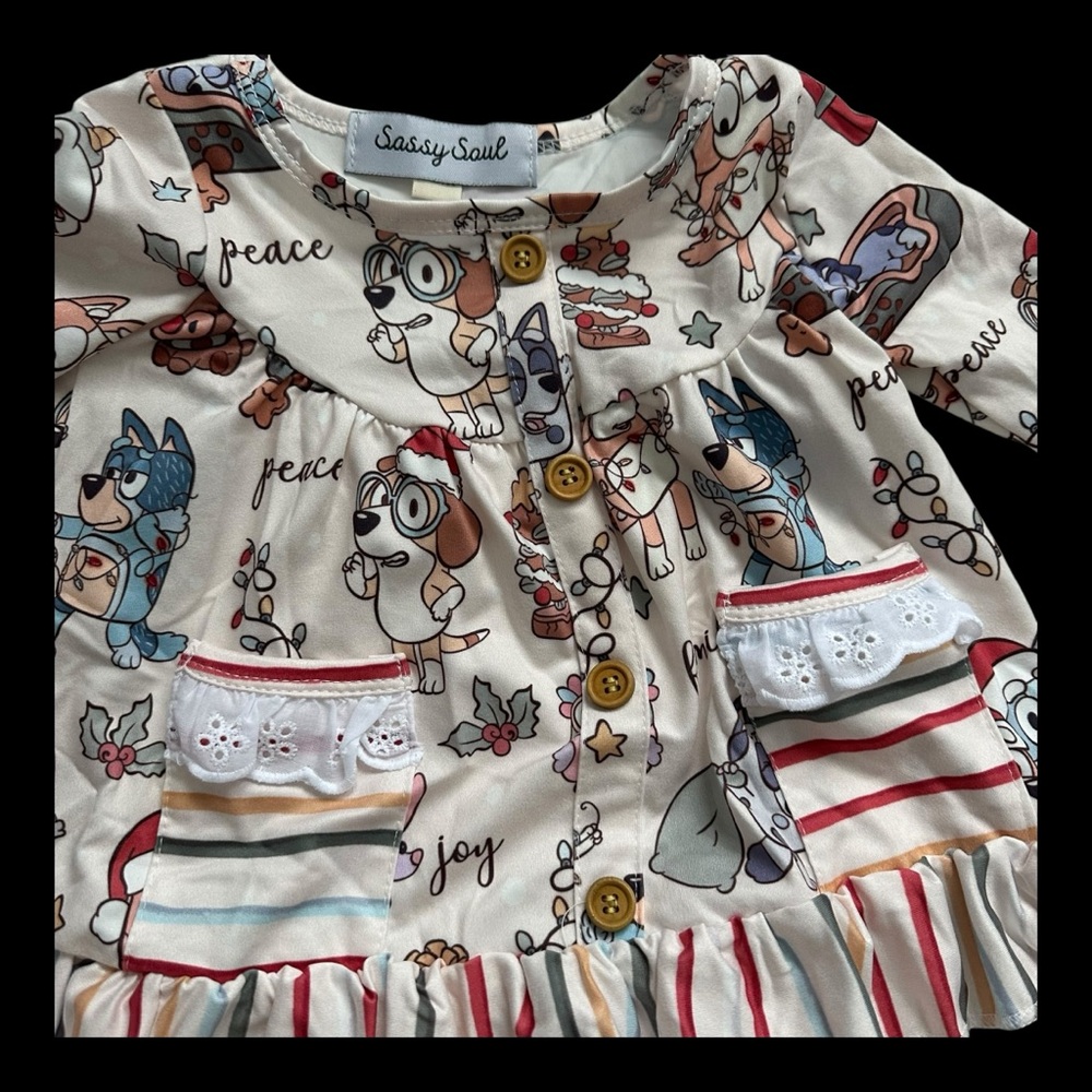 Boutique Little Girls Toddler Sassy Saul Bluey Bingo Christmas Holiday Outfit
